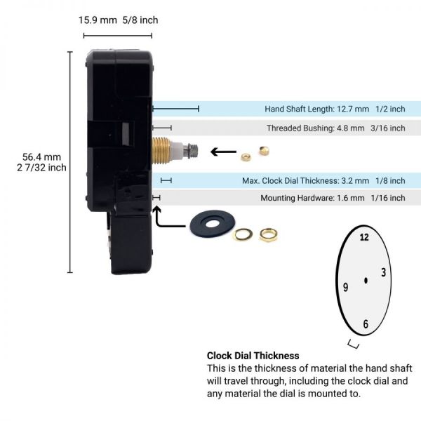 Quartz Clock movement kit HANGER 1/4" thread shaft high torque & LONG hand #01 