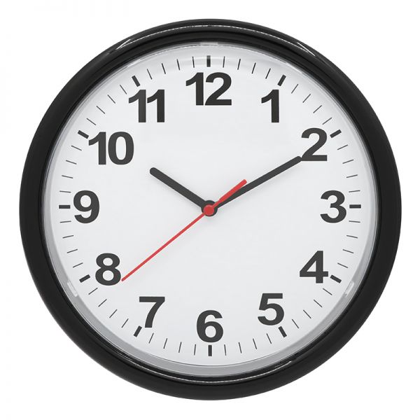 Round Black & White Clock - white Backed white Hands & Silent Sweep Movement 