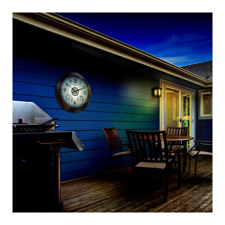 Illuminated Outdoor Clock with Thermometer and Humidity Sensor