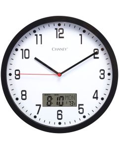 AcuRite Chaney Instrument Co. 10-Inch Wall Clock with Digital Display for Date, Day, and Temperature